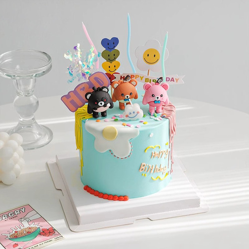 Internet-famous Egg Pudding Party Cake Decorations: Cartoon XIAOZAI Bear, Lost Heart Bear, Pink Bear, and Little Bear Dolls for Birthday Celebrations