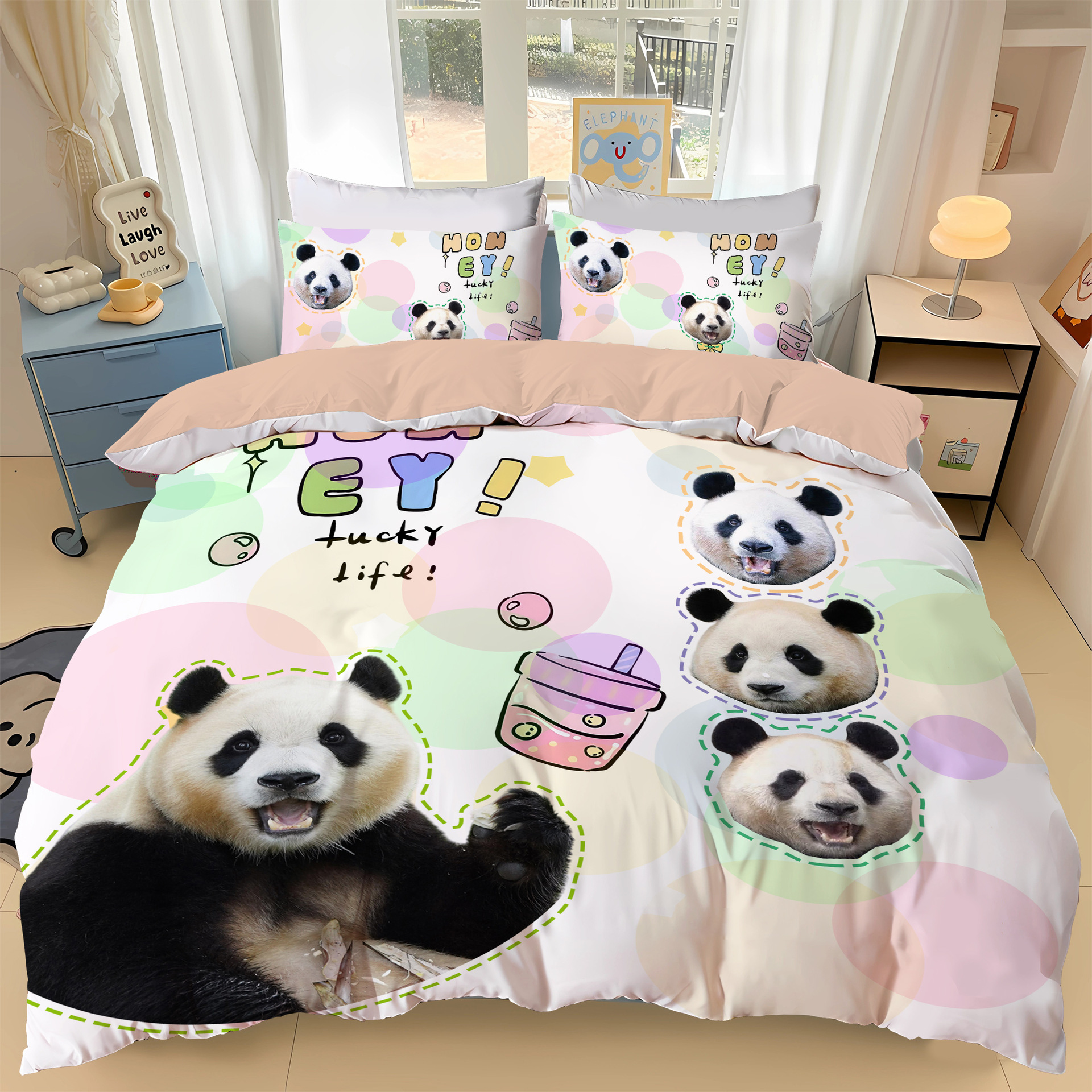 Custom Panda Four-Piece Bedding Set for Fans Group Purchase, Pure Cotton Fubao Three-Piece Duvet Cover, Directly Shipped from Factory with Free Shipping