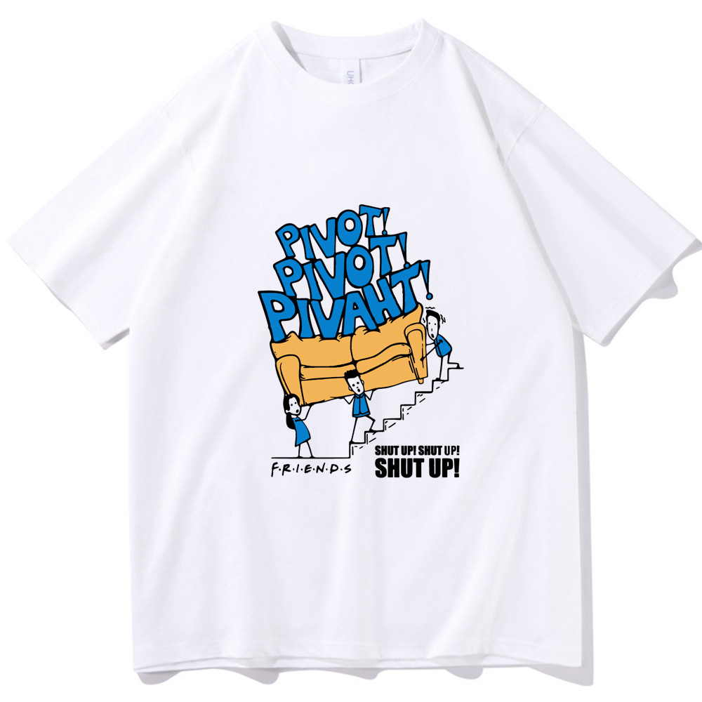 Camiseta Casual de Cuello Redondo y Corte Regular de la Serie de Televisión Hot Friends Pivot Shut Up 2024