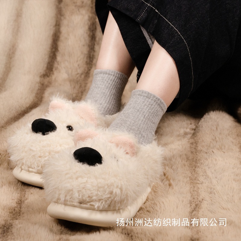 Hermosas zapatillas de algodón de cachorro de invierno para mujeres en el hogar calentamiento zapatos de lana tacones bolsas gruesas al por mayor