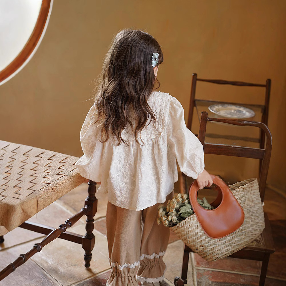 Jera ropa para niños niñas camisa de encaje 2023 otoño nuevos niños francés Jacquard muñeca camisa superior