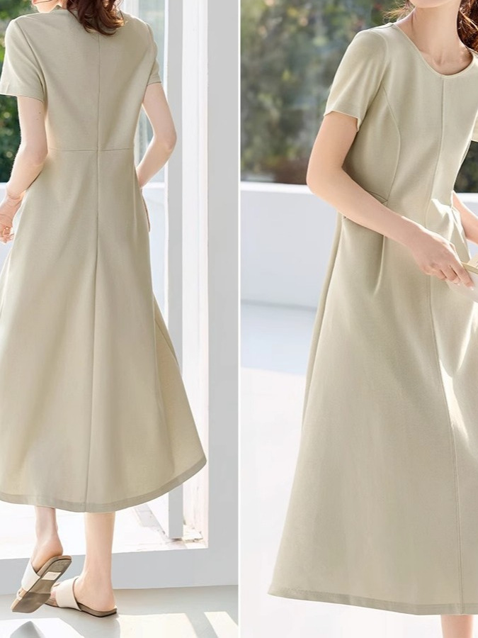 Váy nữ mùa hè thắt lưng xếp nếp ánh trăng trắng — màu mơ