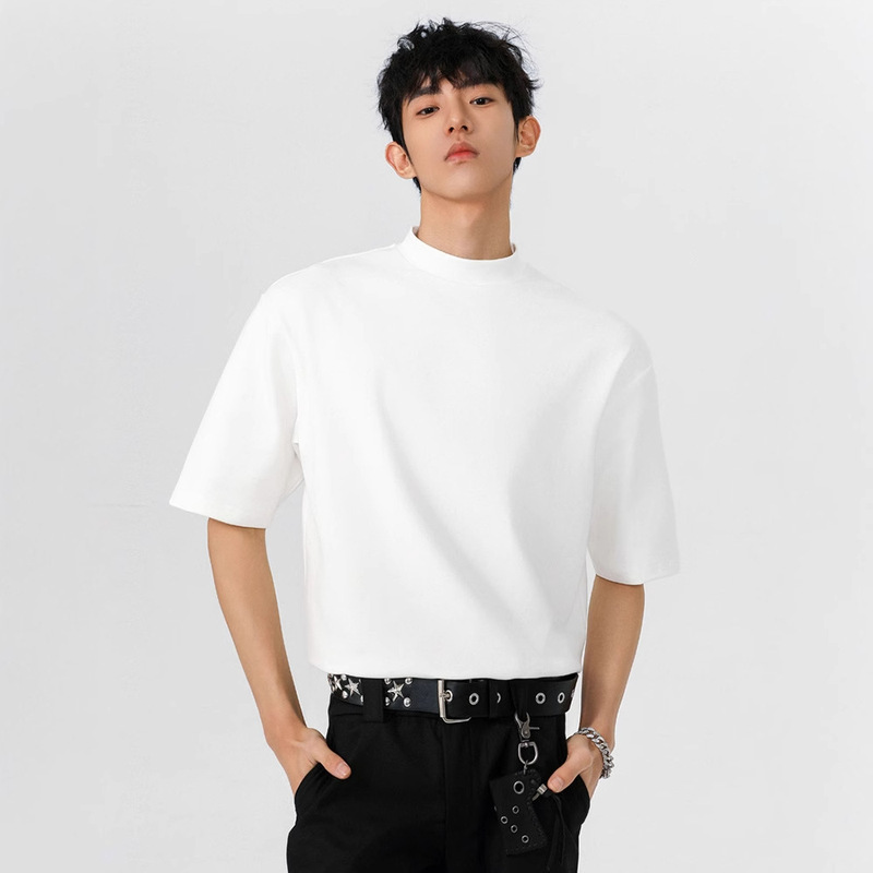 Japanese Style Short-sleeved T-shirt with Small Neck Men's Summer Thin Half-high Neck Breathable Base Shirt Fashionable Half-sleeve T-shirt