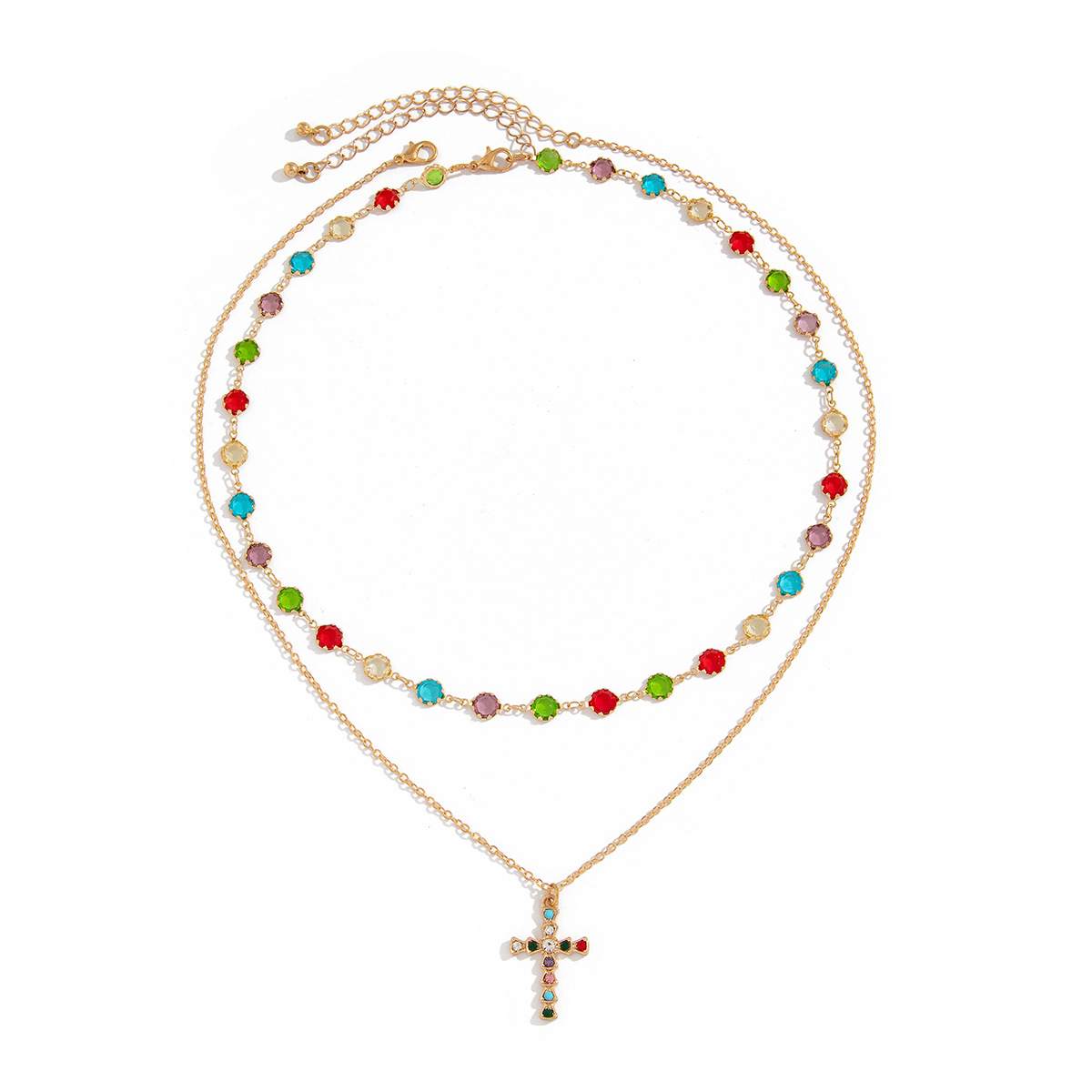 Crystal Cross Necklace For Men Layered Chain Hip-hop Accessory_voghion.com