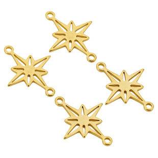 Stainless steel hollow six-pointed star pendant golden bracelet necklace double hanging pendant diy handmade antique hairpin accessories