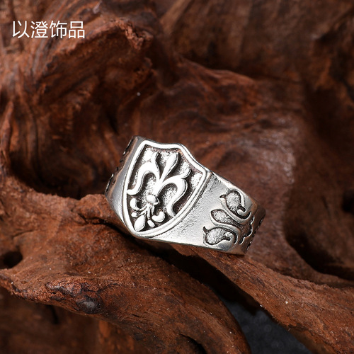 Retro Thai silver cross ring European and American popular old punk style fashion trend men and women same style living ring