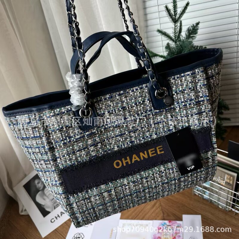 Vic Direct Supply C Cross-Border Hot-Selling Gift Canvas Tote Bag Beach Women's Bag Tweed Navy Woven Tote