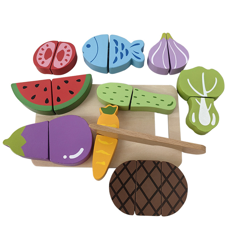 Verduras y frutas para niños pequeños, música de corte, simulación magnética de madera, juego de la casa, juego de corte, juego de rompecabezas, juguete