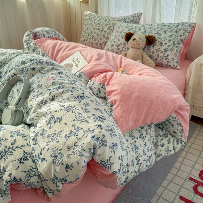 Комплект постельного белья из жаккардовой двухслойной марли, 4 предмета, пододеяльник для односпальной/двуспальной кровати, комплект из трех предметов для студенческого общежития, оптовая групповая закупка.