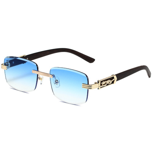  New Wood Grain Feet Leopard Head Diamond Cut Edge Sunglasses Retro Trendy Street Photography Sunglasses SUANGLASSE