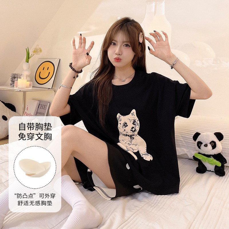 High-value Home Wear Women's 2025 New Arrival Korean Style Fashionable Pajamas with Chest Pad Short Sleeve Shorts suit