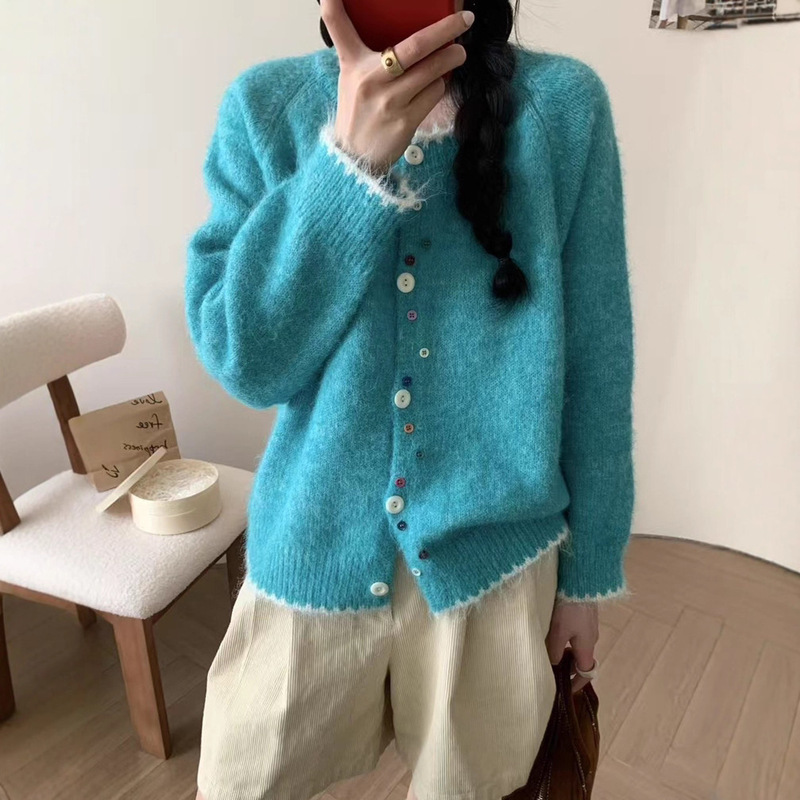 韩系甜美慵懒风趣味纽扣毛衣外套女2025秋季新款宽松减龄针织外套|undefined