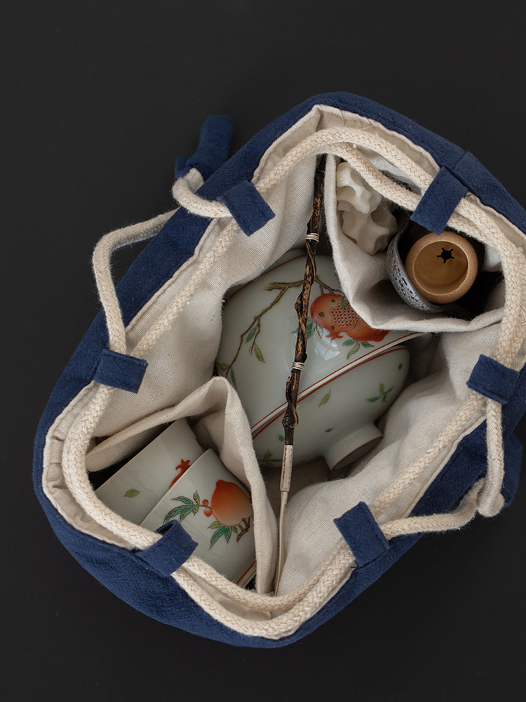 ALJ6棉麻茶杯茶壶套装收纳袋加长加厚旅行茶具包大号便携布袋布包