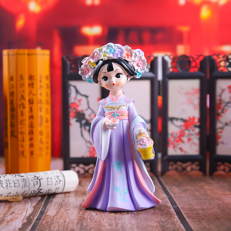 新作の中国風唐時代の女性の首振り置物、樹脂工芸品、古代風少女のデスクトップや車載装飾品|undefined