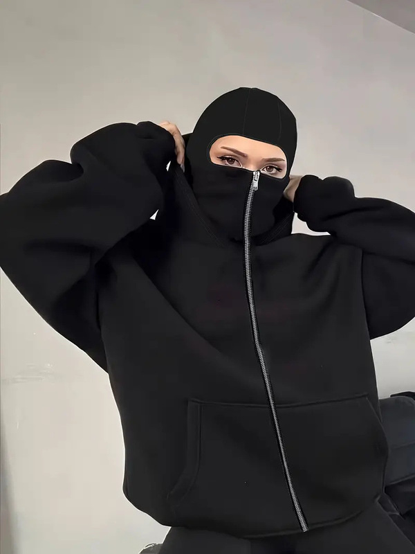 女士时尚街头风巴拉克双帽双领拉链卫衣，女性必备时尚单品|undefined