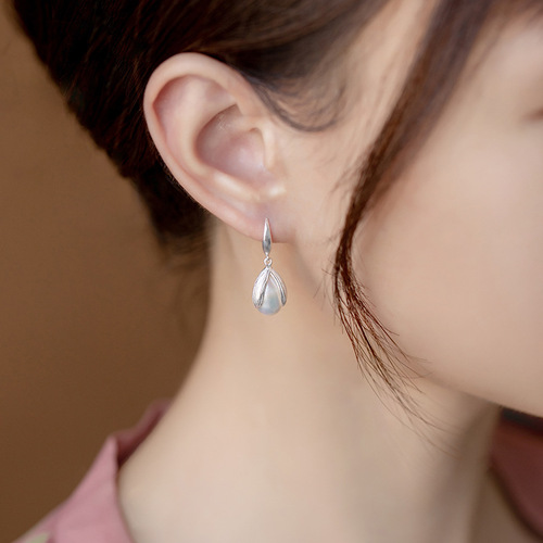 Ganjia s925 sterling silver earrings, pearl earrings, retro style earrings, female earrings, gift for mom, bud ear hooks