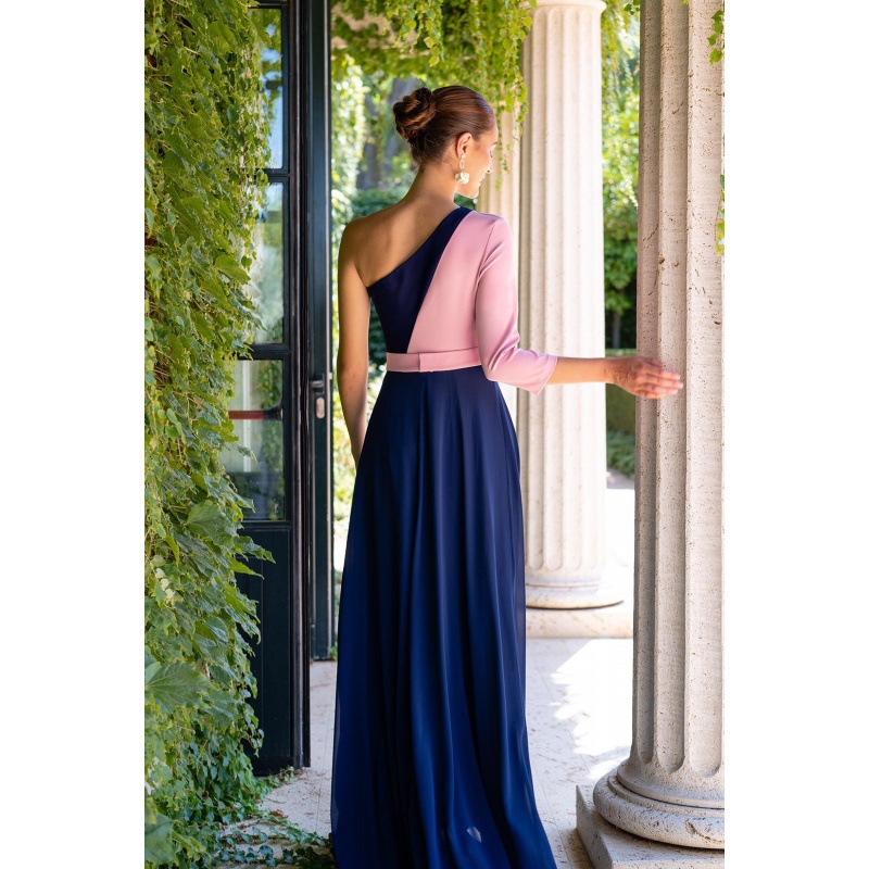 Otoño e Invierno largo vestido de gasa azul Amazon deseo temperamento adelgazar vestido de noche en stock