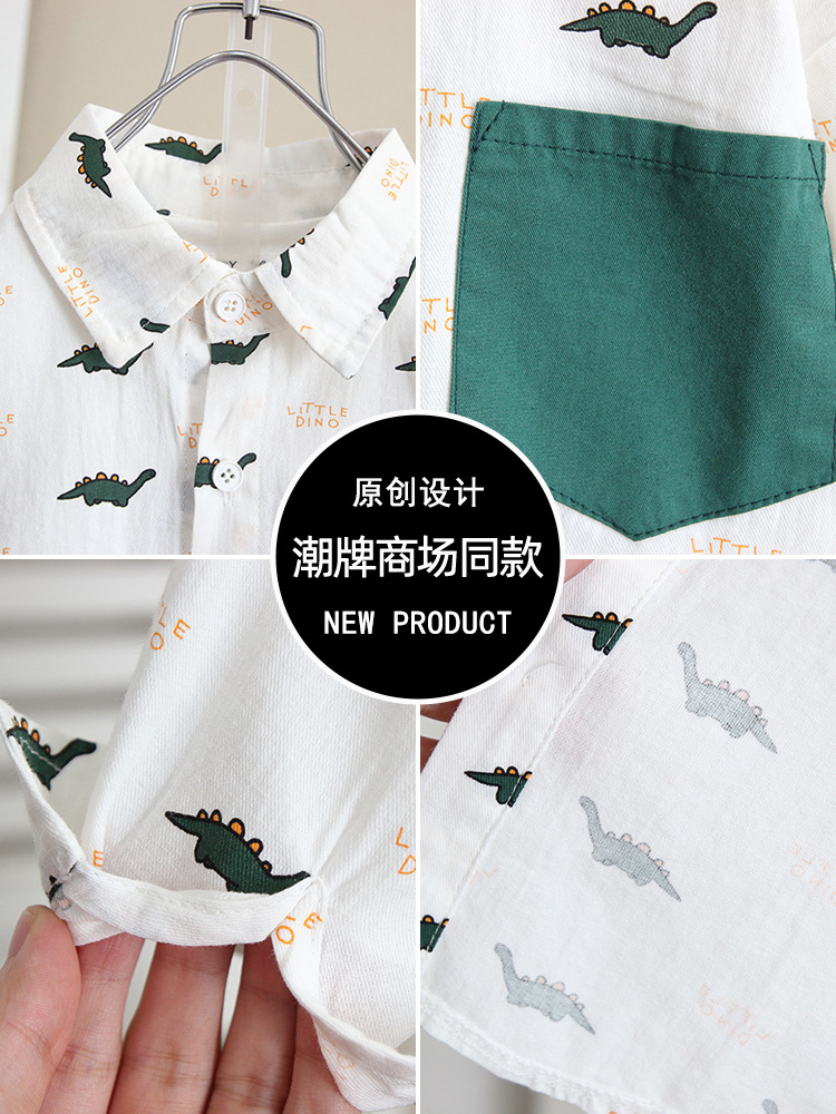 Camisa de Dinosaurio de Dibujos Animados para Niños 6268, Estilo Otoño 2026, Camisa de Manga Larga para Bebés, Ropa Infantil para Primavera y Otoño
