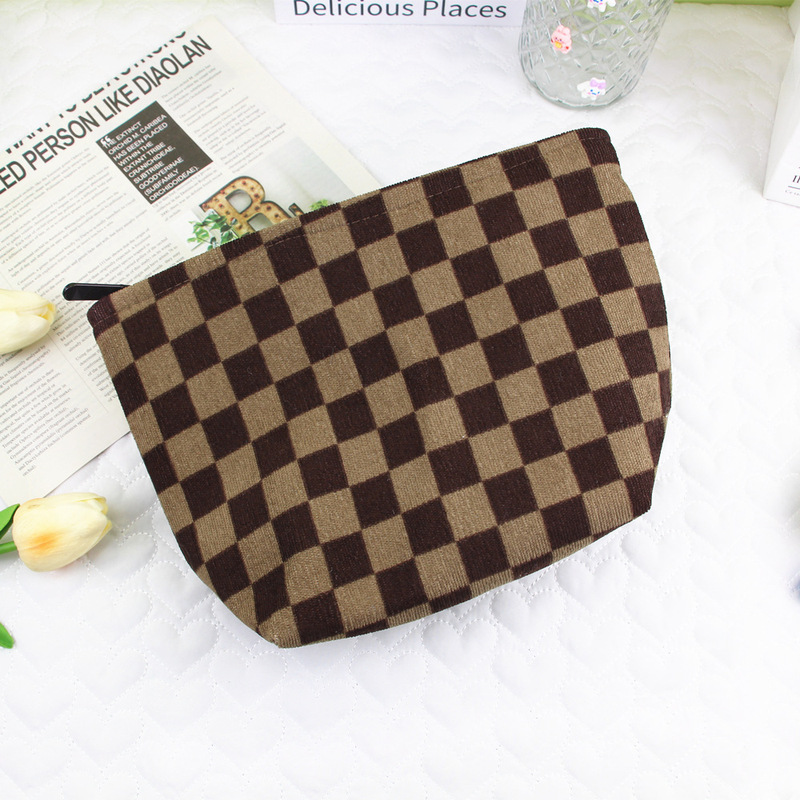 Ins風コーデュロイ棋盤格化粧バッグ携帯洗面用品収納袋財布|undefined