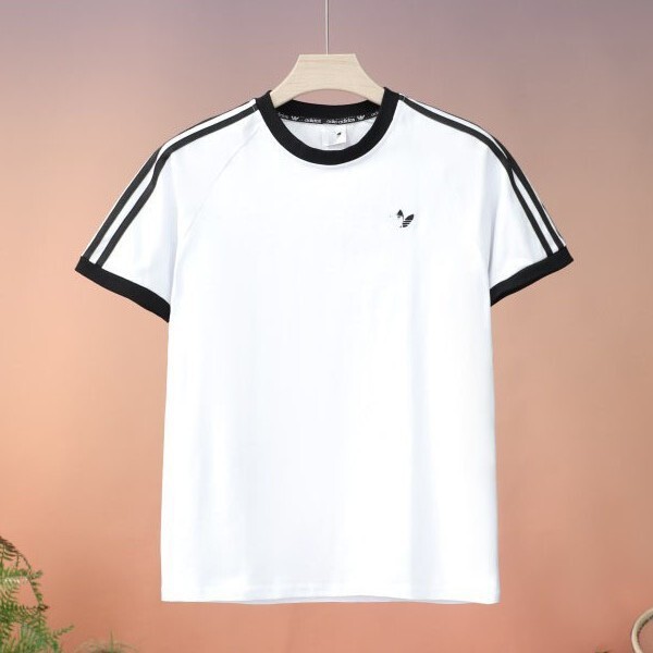 Authentic Trefoil Color-Block Short-Sleeve T-Shirt for Men and Women, Summer Breathable Design, Slimming and Versatile Round-Neck Top