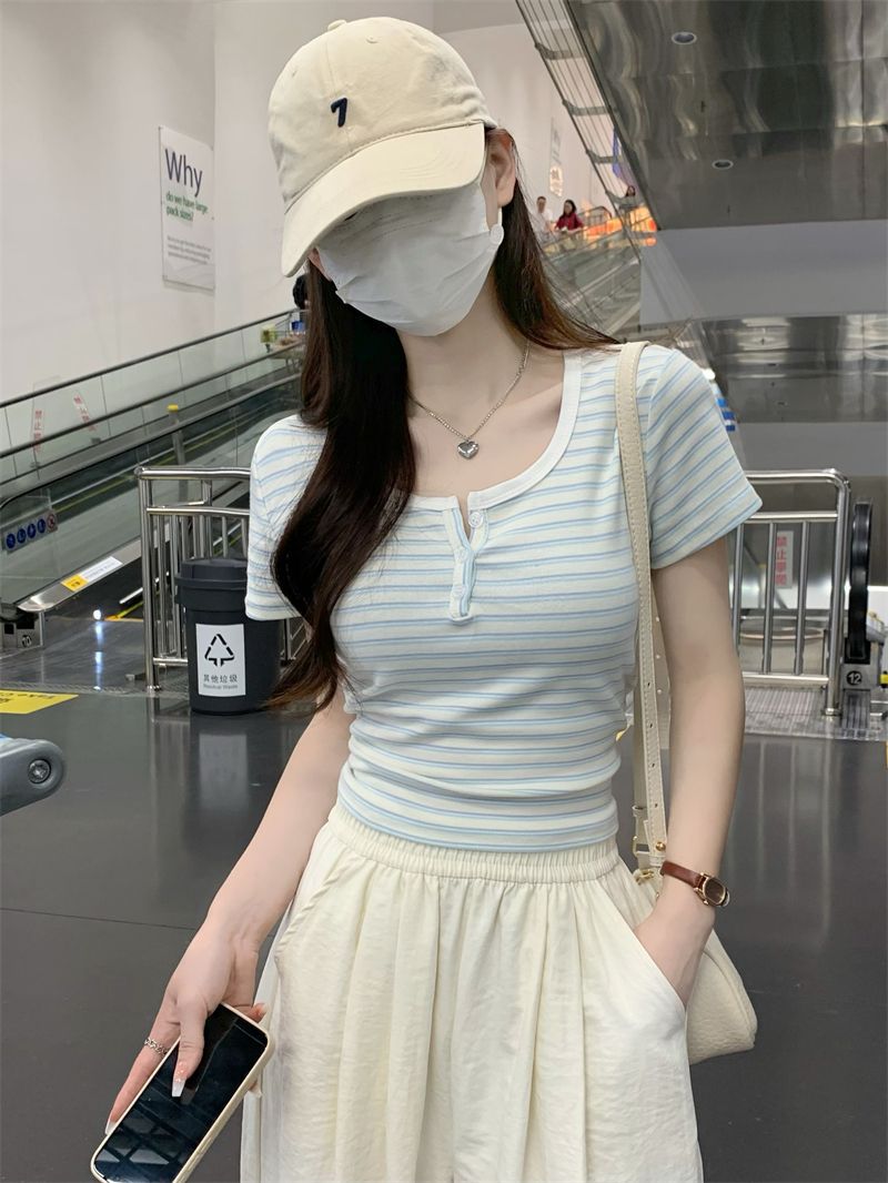 Cute fresh summer base body-friendly short short sleeve T-shirt