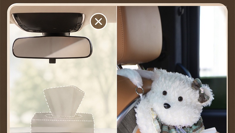 Creative and cute plush car tissue bag, hanging tissue box for car, plush hanging tissue bag