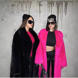 Cross-border Autumn New Faux Fur Coat Suit Collar Cotton-padded Coat Thickened Long Plush Coat Women's Coat Trenchcoat