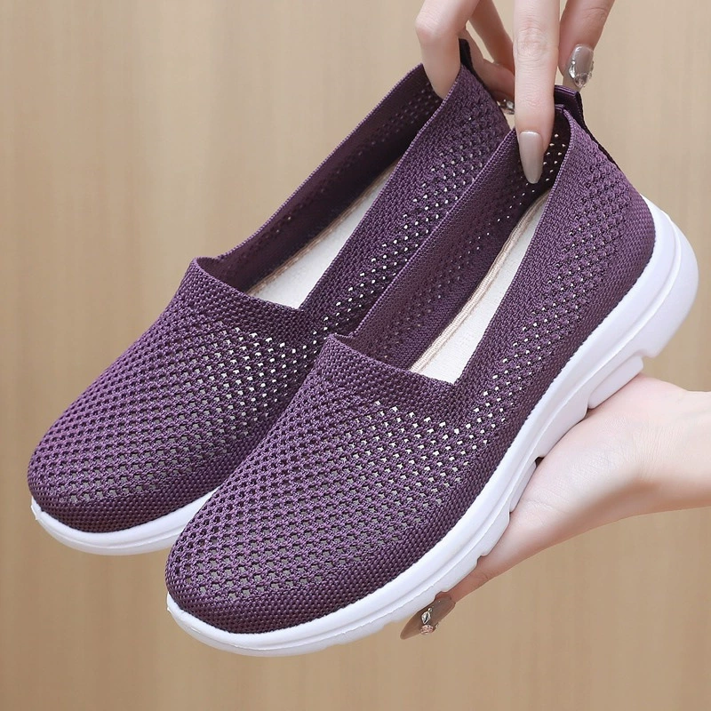 Летние старые пекинские тканевые туфли, женские сетчатые туфли, сетчатая дышащая мягкая подошва, нескользящая обувь без шнуровки, обувь для мам среднего и пожилого возраста, большие размеры