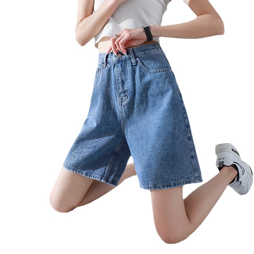 Pantalones cortos de mezclilla de cinco puntos rectos para mujer adelgazamiento de cintura alta delgada 2022 verano Nuevo ins pantalones de pierna ancha moda