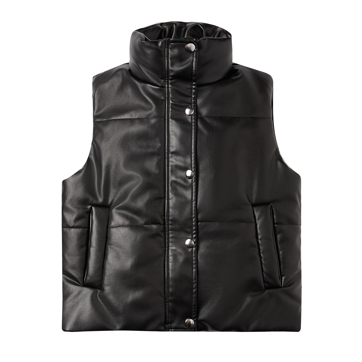 2022 Otoño e Invierno de las mujeres Chaleco de cuero sin mangas con cremallera acolchada de algodón acolchado abrigo de moda collar de pie abrigo de tamaño europeo Amazon WISH