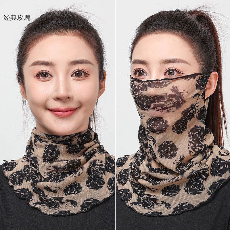 New Korean-Style Scarf Mask, Fashionable Full-Face Neck Protector, Thin Gauze Scarf, Versatile Women's Ear-Hanging Neck Scarf, Headband