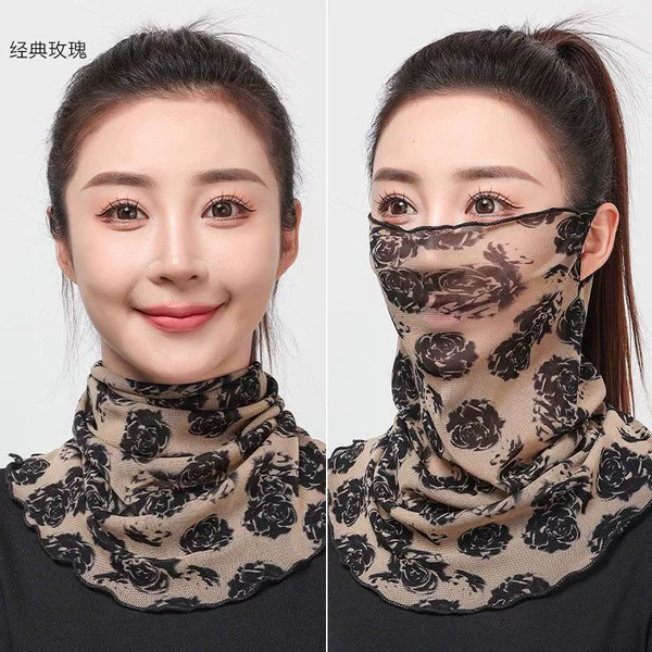 New Korean-Style Scarf Mask, Fashionable Full-Face Neck Protector, Thin Gauze Scarf, Versatile Women's Ear-Hanging Neck Scarf, Headband