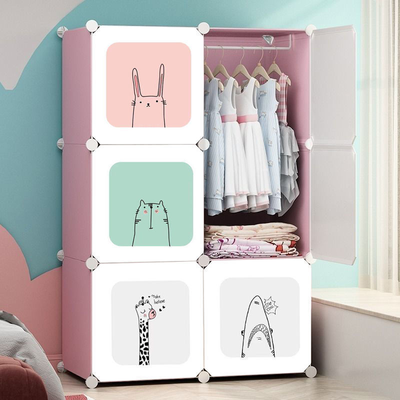 Baby Clothes Storage Cabinet Wardrobe Simple Assembly Home Bedroom Hanging Steel Pipe Thickened Reinforced Dormitory Storage Cabinet