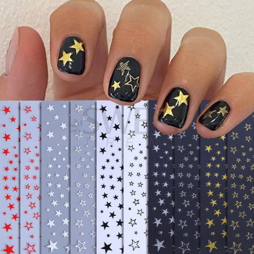 Cross-border new nail art stickers ins net red hollow five-point star Y2K adhesive nail decal decoration wholesale