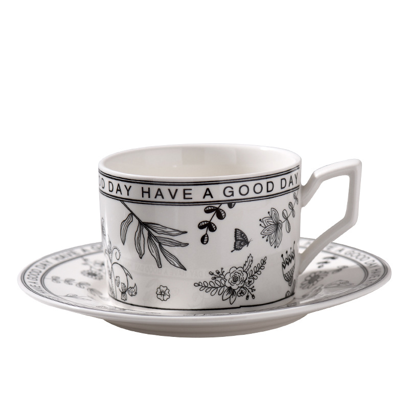 Pinellia Flower, nicho, estilo retro francés, taza de café en blanco y negro, caja de regalo de lujo ligero, traje exquisito