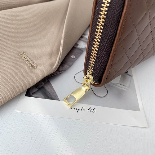 Cross-border  women's rhombus embroidery thread long wallet multi-card slot mobile phone bag large capacity fashion card holder coin purse
