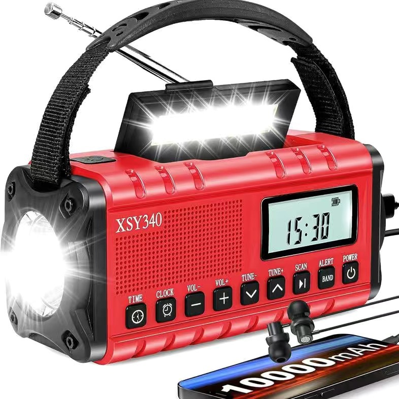 Nueva radio de emergencia multifuncional transfronteriza de Amazon energía solar manual generadora de energía recargable antorcha de lectura