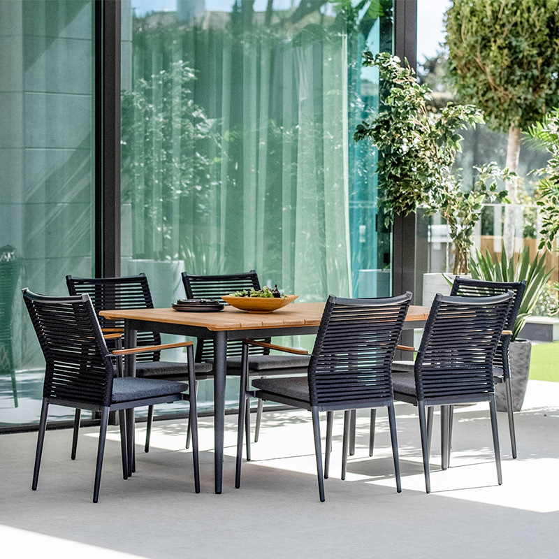 Mesa y silla de balcón al aire libre patio protección solar a prueba de lluvia silla de madera de caña silla mesa de té conjunto de muebles combinados