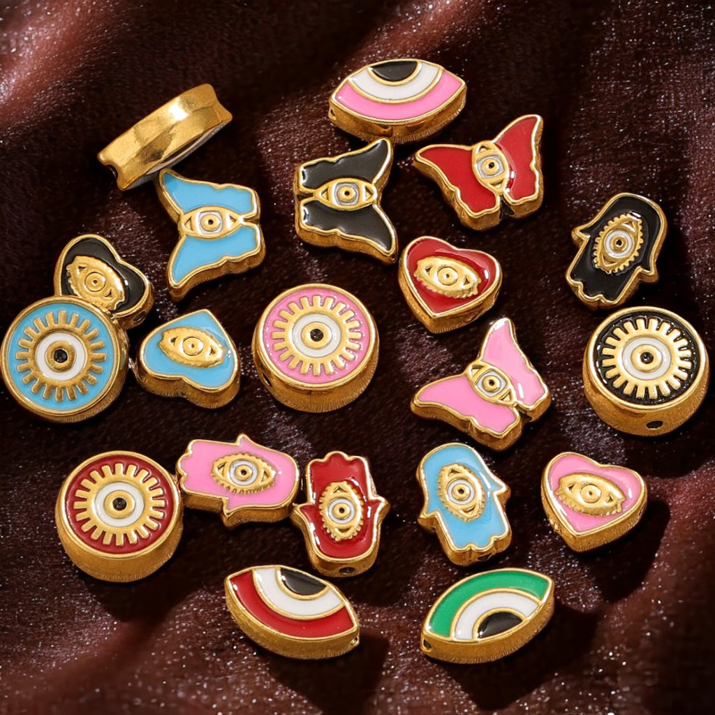 Cuentas cuadradas de acero inoxidable europeas y americanas, cuentas de ojos de doble cara con goteo de esmalte, cuentas divisorias, cuentas sueltas, accesorios de joyería de bricolaje al por mayor