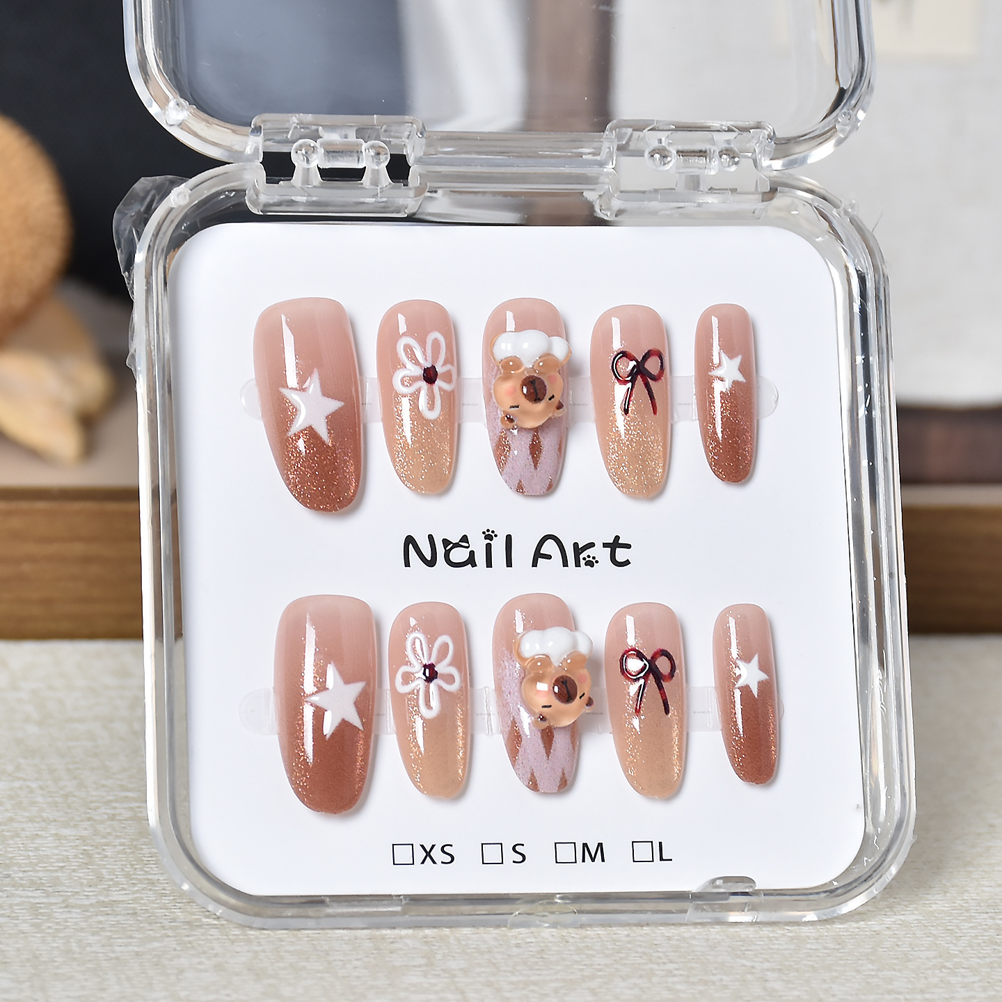 Caja transparente para usar uñas tienda física al por mayor barraca de uñas parches de uñas parches de uñas falsas desmontables