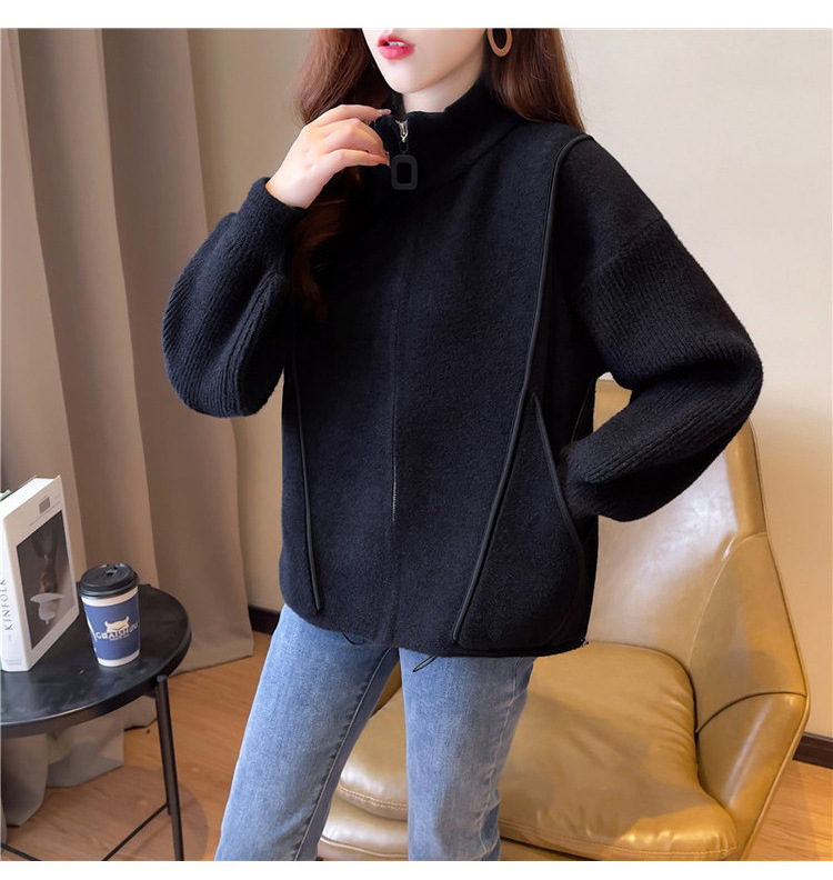 Faux double-sided woolen knitted jacket for women, 2023 autumn new style zipper baseball jacket, short, loose, thick and large cardigan pic 28