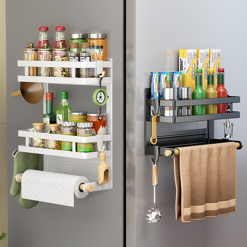 Cross-border hot refrigerator storage rack magnetic suction refrigerator rack towel rack seamless installation punch-free kitchen side storage