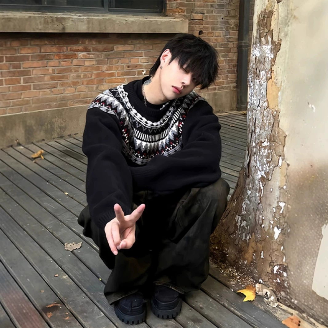 Fair Island свитер с круглым вырезом мужской зимний ретро ленивый стиль жаккардовый свитер премиум-класса американская пара куртка