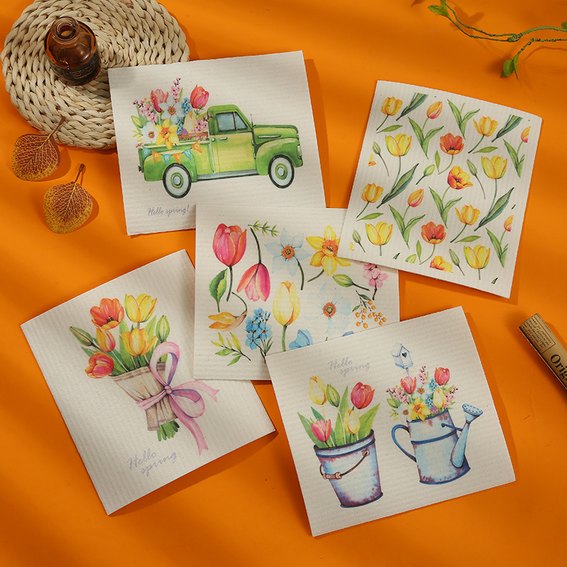 2025년형 트렌디한 만화무늬 행주 양면 이중색상 주방용 가정용 청소 행주 도매