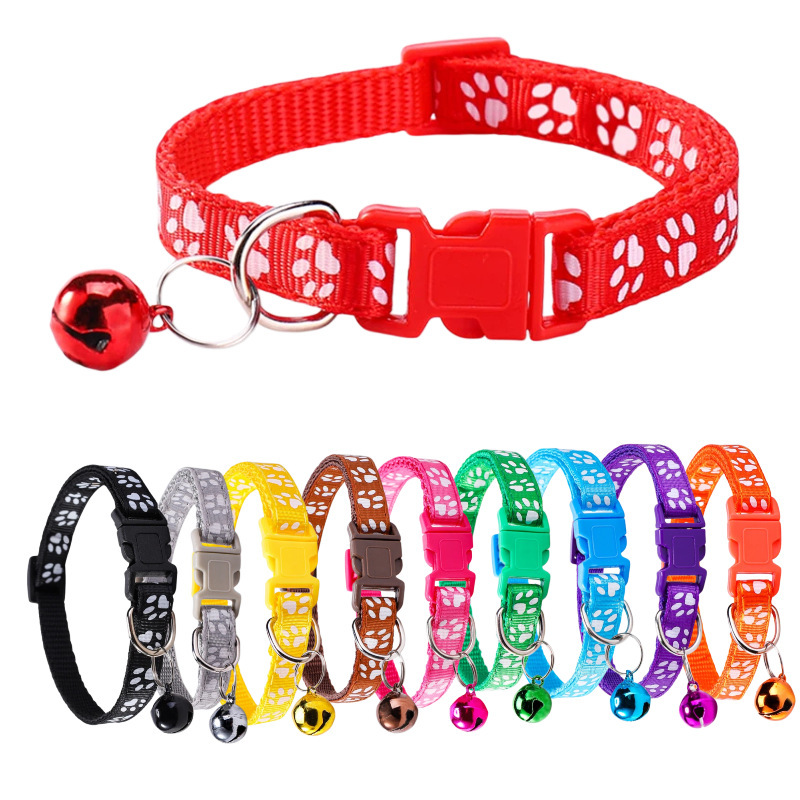 Pet Collars with Bells for Cats and Dogs, Adjustable Cat Collars with Paw Print Patterns, Popular Cross-Border Items with Safety Clasps, Wholesale in Stock Pet Collars with Bells for Cats and Dogs, Adjustable Cat Collars with Paw Print Patterns, Popular Cross-Border Items with Safety Clasps, Wholesale in Stock