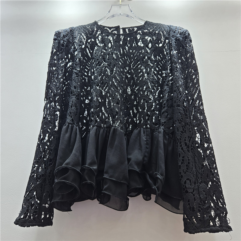 2026 primavera nueva camisa de encaje hueco de estilo universal de chicas calientes