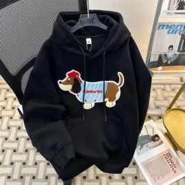 腊肠狗磅美式高街潮流绣花连帽卫衣男百搭宽松情侣休闲外套上衣男