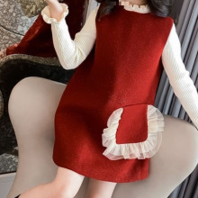 秋冬红色毛衣装女童裙子两件套毛呢背心连衣裙公主洋气儿童春秋装