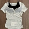 White blouse + black suspenders two-piece set
