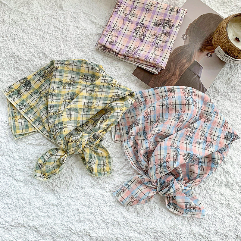 Pañuelo cuadrado, bufanda de seda, estilo de verano, todo fósforo, pequeña bufanda decorativa fresca, estilo pastoral, bolso a cuadros florales, pañuelo en la cabeza, cinturón para el cabello, cabello atado
